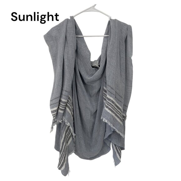 Zighili Blue/White Striped Lightweight Wrap/Shawl Vest One Size Fringe Edges - Picture 1 of 10